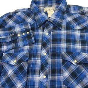 Wrangler Men's Blue Plaid Western Snap Front Shirt 2XT